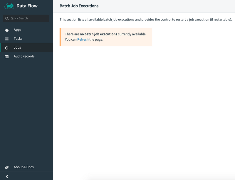 Spring Cloud Data Flow Batch Page