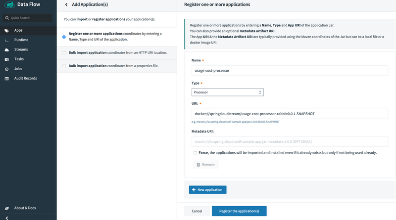 Register source application docker