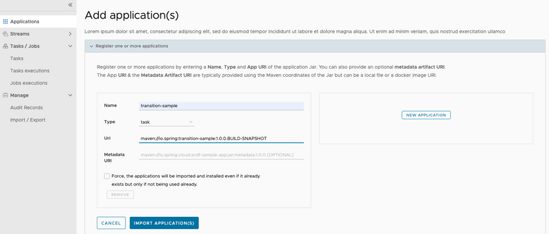 Register the  transition sample