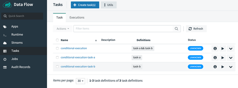 Conditional Execution Task Definition Listing