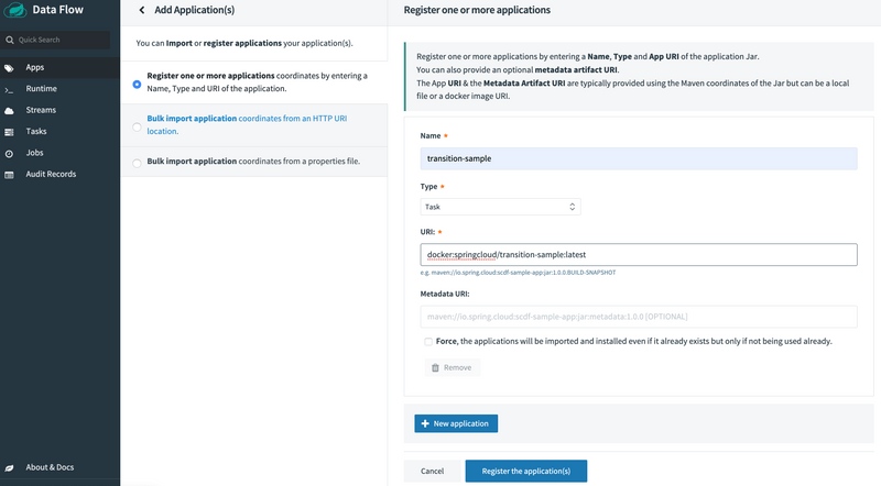 Register the transition sample