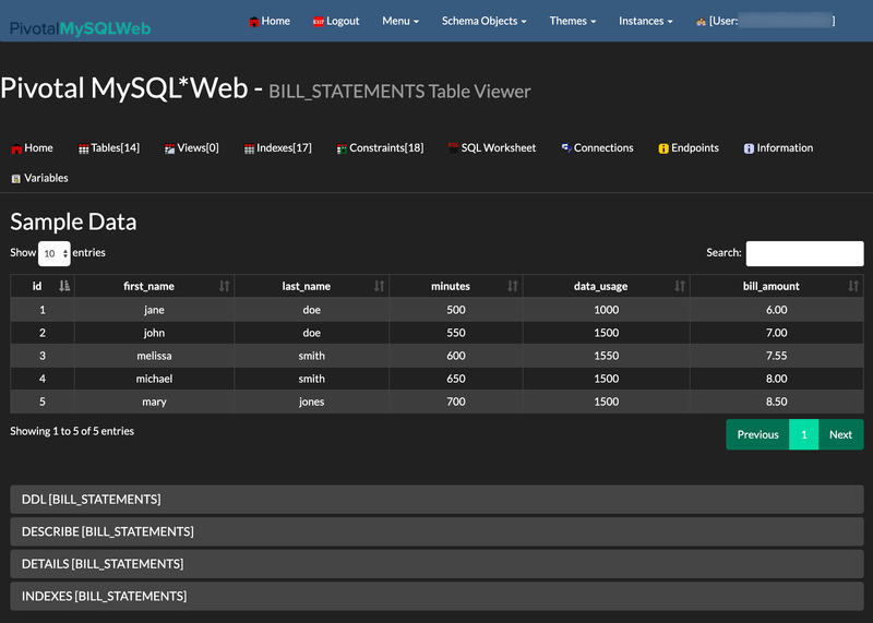 billrun database results