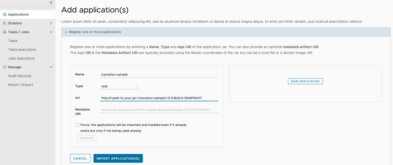 Register the transition sample