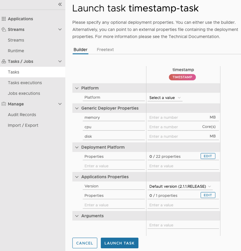 Launch Task - Provide Arguments or Parameters