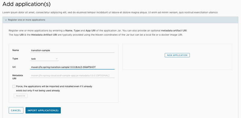 Register the  transition sample