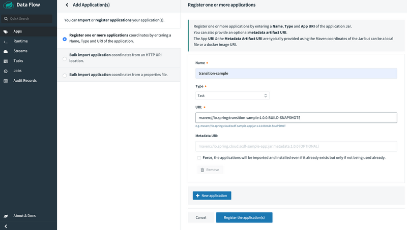 Register the  transition sample