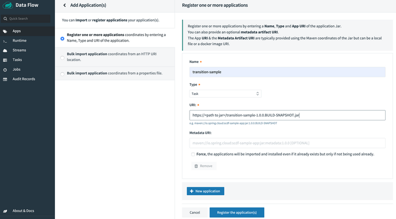 Register the transition sample